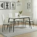 2 x Free Chairs - Breton Compact Dining Set - 4 Seater - 120cm - White Ceramic - 2x Metro Dining Chairs - White Leather - Black Legs
