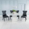 2 x Free Chairs - Turin Dining Set - 8 Seater - 140cm - Square - White Marble - Mimi Chairs - Black Faux Leather