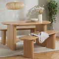 Axel Oval Dining Set - 6 Seater - 160cm - with 2 Benches - Oak Fluted