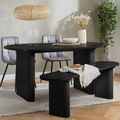 Axel Oval Dining Set - 6 Seater - 160cm - with 2 Grey Chairs and 1 Bench - Black Fluted