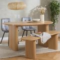 Axel Oval Dining Set - 6 Seater - 160cm - with 2 Grey Chairs and 1 Bench - Oak Fluted