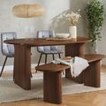 Axel Oval Dining Set - 6 Seater - 160cm - with 2 Grey Chairs and 1 Bench - Walnut Fluted
