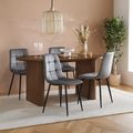Axel Oval Dining Set - 6 Seater - 160cm - with 4 Grey Chairs - Walnut Fluted