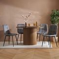 Axel Round Dining Set - 4 Seater - 120cm - with 4 Grey Chairs - Walnut Fluted