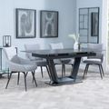 Alpha Black Ceramic Extending Dining Set - Ace Grey Fabric Swivel Dining Chair