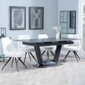 Alpha Black Ceramic Extending Dining Set - Arctic Cream Velvet Fabric Swivel Dining Chair