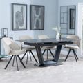 Alpha Black Ceramic Extending Dining Set - Ion Beige Velvet Fabric Swivel Dining Chair
