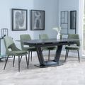 Alpha Black Ceramic Extending Dining Set - Peyton Green Fabric Dining Chair