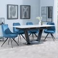 Alpha White Ceramic Extending Dining Set - Arctic Blue Velvet Fabric Swivel Dining Chair