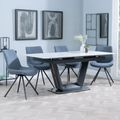 Alpha White Ceramic Extending Dining Set - Boden Dark Grey Fabric Swivel Dining Chair