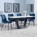 Alpha White Ceramic Extending Dining Set - Corona Blue Fabric Dining Chair