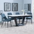 Alpha Extending Dining Set - 4-6 Seater - 140cm-180cm - White Ceramic - Peyton Dining Chair - Blue Fabric