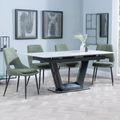 Alpha Extending Dining Set - 4-6 Seater - 140cm-180cm - White Ceramic - Peyton Dining Chair - Green Fabric