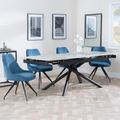 Apollo Grey Ceramic Extending Dining Set - Arctic Blue Velvet Fabric Swivel Dining Chair