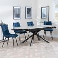 Apollo Grey Ceramic Extending Dining Set - Corona Blue Fabric Dining Chair