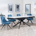 Apollo White Ceramic Extending Dining Set - Arctic Blue Velvet Fabric Swivel Dining Chair