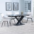 Arctic Black Ceramic Swivel Top Extending Dining Set - Ace Beige Fabric Swivel Dining Chair