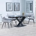 Arctic Black Ceramic Swivel Top Extending Dining Set - Ace Grey Fabric Swivel Dining Chair