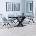 Arctic Black Ceramic Swivel Top Extending Dining Set - Arctic Grey Velvet Fabric Swivel Dining Chair