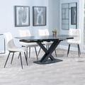 Arctic Black Ceramic Swivel Top Extending Dining Set - Corona Beige Fabric Dining Chair