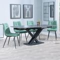 Arctic Black Ceramic Swivel Top Extending Dining Set - Corona Green Fabric Dining Chair