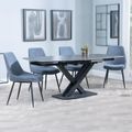 Arctic Black Ceramic Swivel Top Extending Dining Set - Darwin Dark Grey Fabric Dining Chair