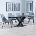 Arctic Black Ceramic Swivel Top Extending Dining Set - Darwin Grey Fabric Dining Chair