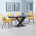 Arctic Black Ceramic Swivel Top Extending Dining Set - Darwin Yellow Fabric Dining Chair