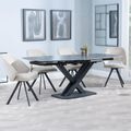 Arctic Black Ceramic Swivel Top Extending Dining Set - Ion Beige Velvet Fabric Swivel Dining Chair