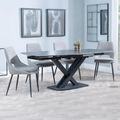 Arctic Black Ceramic Swivel Top Extending Dining Set - Peyton Grey Fabric Dining Chair