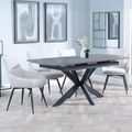 Bari Grey Ceramic Extending Dining Set - Ace Beige Fabric Swivel Dining Chair