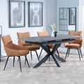 Bari Grey Ceramic Extending Dining Set - Ace Orange Fabric Swivel Dining Chair