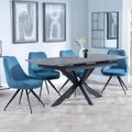 Bari Grey Ceramic Extending Dining Set - Arctic Blue Velvet Fabric Swivel Dining Chair
