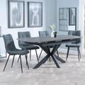Bari Grey Ceramic Extending Dining Set - Corona Light Grey Fabric Dining Chair