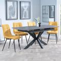Bari Grey Ceramic Extending Dining Set - Corona Yellow Fabric Dining Chair