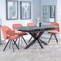 Bari Grey Ceramic Extending Dining Set - Ion Orange Velvet Fabric Swivel Dining Chair