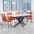 Bari White Ceramic Extending Dining Set - Corona Orange Fabric Dining Chair