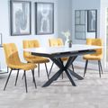 Bari White Ceramic Extending Dining Set - Corona Yellow Fabric Dining Chair