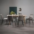 Dansk Scandi Oak Extending Dining Table Set - 6-8 Seater - 175cm-215cm - 6 Mondrian Grey Velvet Chairs