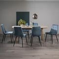 Dansk Scandi Oak Extending Dining Table Set - 6-8 Seater - 175cm-215cm - 6 Mondrian Petrol Blue Velvet Chairs