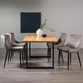 Ramsay Oak Dining Table Set - 6 Seater - 160cm - U Leg - 4 Cezanne Grey Velvet Chairs - Black Legs