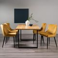 Ramsay Oak Dining Table Set - 6 Seater - 160cm - U Leg - 4 Cezanne Mustard Velvet Chairs - Black Legs