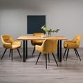 Ramsay Oak Dining Table Set - 6 Seater - 160cm - U Leg - 4 Dali Mustard Velvet Chairs