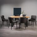 Ramsay Oak Dining Table Set - 6 Seater - 160cm - U Leg - 6 Cezanne Dark Grey Faux Leather Chairs - Black Legs