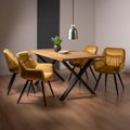 Ramsay Oak Dining Table Set - 6 Seater - 160cm - X Leg - 4 Dali Mustard Velvet Chairs