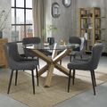 Turin Glass Dining Table Set - 4 Seater - 120cm - Round - Light Oak Legs - 4 Cezanne Dark Grey Faux Leather Chairs - Black Legs