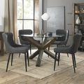 Turin Glass Round Dining Table - 4 Seater - 120cm - Dark Oak Legs - 4 Cezanne Dark Grey Faux Leather Chairs - Black Legs