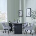 Bern Fluted Black 4 Seater Round Dining Set - 4 Ace Grey Fabric Swivel Dining Chair