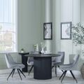 Bern Fluted Black 4 Seater Round Dining Set - 4 Arctic Grey Velvet Fabric Swivel Dining Chair