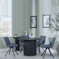 Bern Fluted Black 4 Seater Round Dining Set - 4 Boden Dark Grey Fabric Swivel Dining Chair